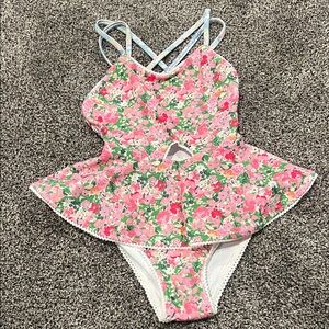 SweetHoney Pink Floral Kids Swim One Piece